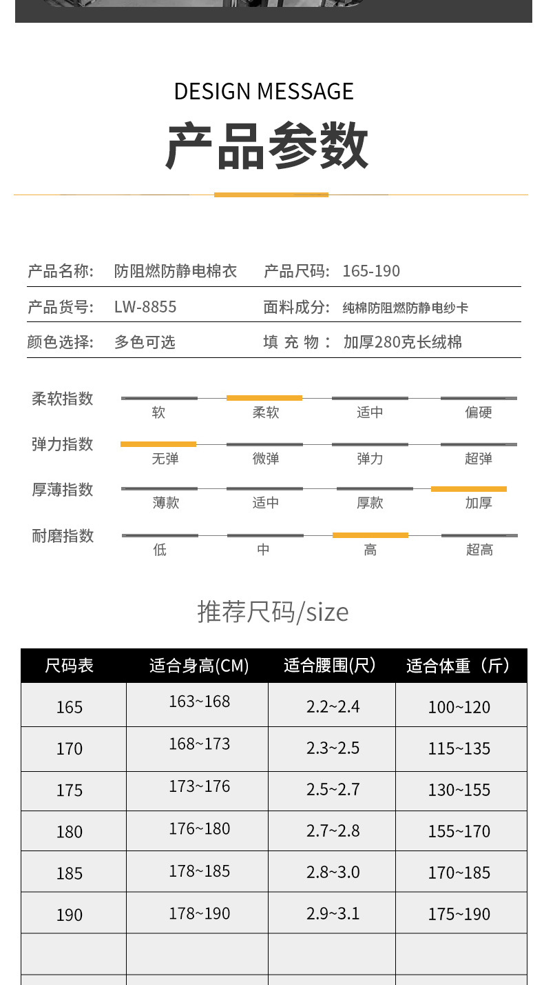 8855防阻燃防靜電中長一體棉衣