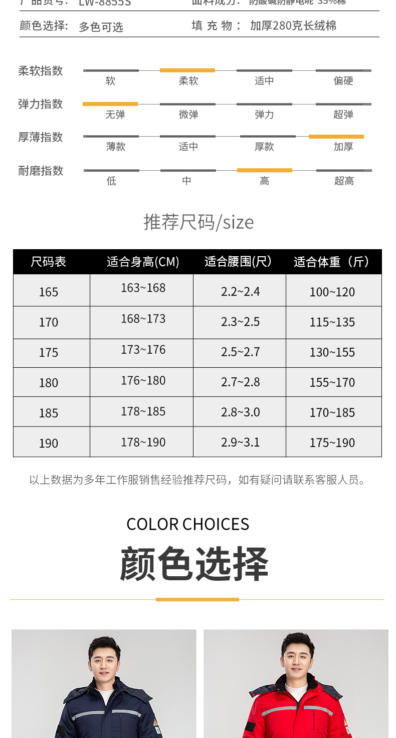 8855S防酸堿中長一體棉衣